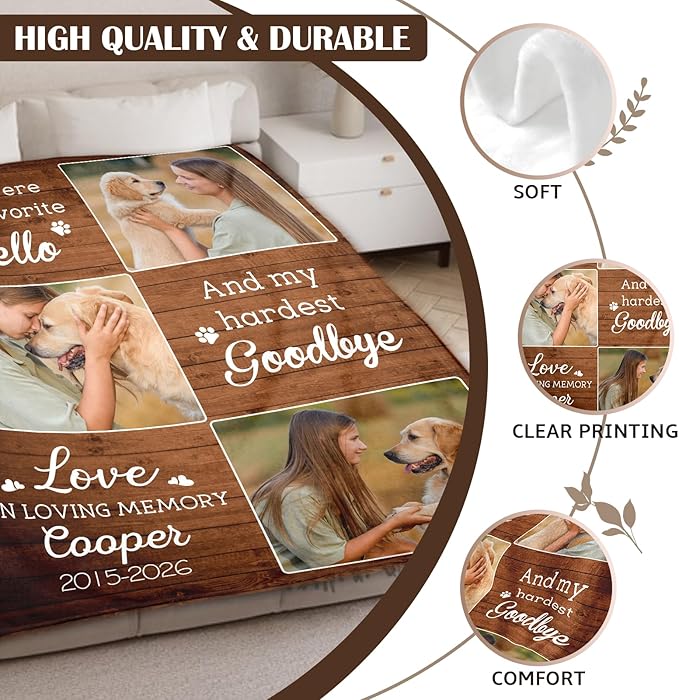 WFR Pet Memorial Blanket Gifts - Personalized Dog Memorial Blanket with Photos Name, Pet Sympathy Gifts for Dogs Lovers, Custom Loss of Dog Blankets, Pets Remembrance Bereavement Pass Away Gifts