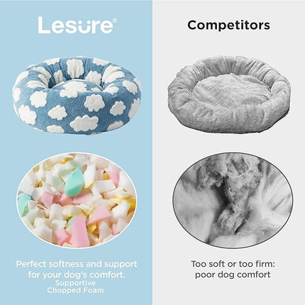 LE SURE Donut Dog Beds Extra Large Sized Dog - Round Pet Beds for Calming Puppy with Washable Cover, Orthopedic Modern Beds with Jacquard Shaggy Plush & Anti Slip Bottom, 42 Inch，Blue