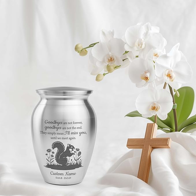 Artsy Woodsy Squirrel Memorial Mini Urn for Human Ashes Keepshake, Decorative Keepsake Urn with Engraved Squirrel 2.56 inch, Small Memorial Gifts for Pet Lovers (02, 2.56x1.77)