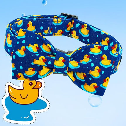 Lionheart glory Dog Bow Collar Ducky Pattern Cute Boy Collars for Large Dogs,Soft Duty Adjustable Dog Collar with Bowtie Spring Summer Puppy Collars Bows Pet Gift
