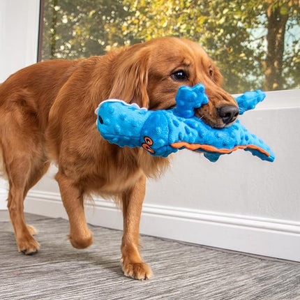 goDog Gators Squeaky Plush Dog Toy with Chew Guard Technology, Durable Fabric & Squeaker for Active Play, Blue, Large