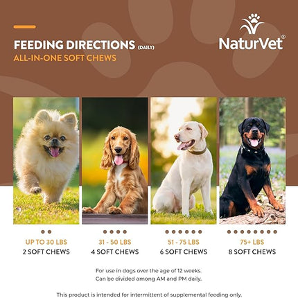 NaturVet All-in-One Dog Supplement - for Joint Support, Digestion, Skin, Coat Care – Dog Multivitamins with Minerals, Omega-3, 6, 9 – Wheat-Free Vitamins for Dogs – 240 Soft Chews