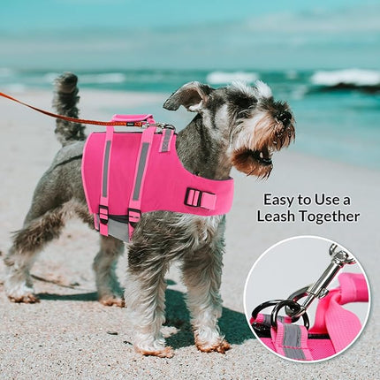 Queenmore Medium Dog Life Jacket,Dog Life Vest for Swimming,Dog Floating Vest for Boating,Pet Puppy Lightweight Adjustable Reflective Lifesaver Vest with Back Zip,Rescue Handle,Leash Hook(Fuchsia M)