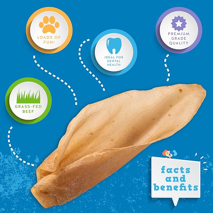 Jack&Pup Natural Cow Ears for Dogs - Cow Ear Dog Treats, Thick Cut, Single Ingredient, High Protein, Pig Ear Alternative Dog Treats - Cow Ears for Small and Large Dogs (15 Pack)