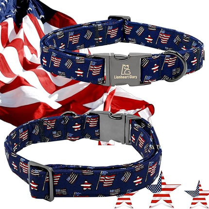 Lionheart glory American Flag Dog Collar 4 of July Independence Patriotic Dog Bow Collars Heavy Duty Adjustable Soft Collar with Bowtie for Small Dogs Pet Gift