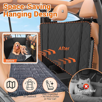Hard Bottom Car Seat Cover for Dog swith Removable Soft Blankets,Scratch-Proof and Anti-Slip Car Dog Hammock for Large Dogs Brown for Crew Cab Trucks F150