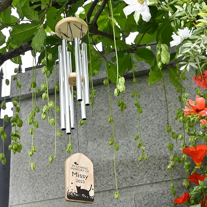 Cat Memorial Gifts for Loss of Cat, Jocidea Personalized Cat Memorial Wind Chime, Loss of Cat Sympathy Gift, Cat Remembrance Gifts, in Memory of Cat - in Loving Memory