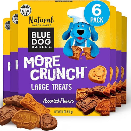 Blue Dog Bakery Natural Dog Treats, More Crunch Large, Assorted Flavors, 18oz Box, 6 Boxes