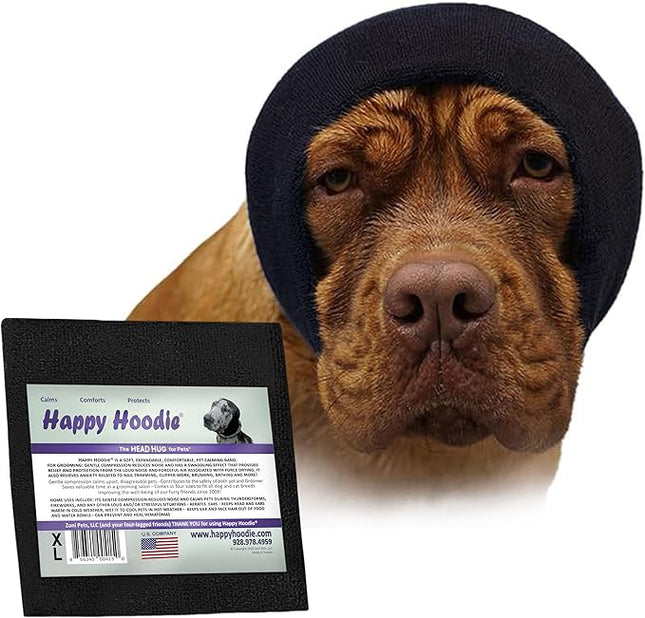 Happy Hoodie The Original Dog & Cat Calming Band - American Brand - Anxiety Relief/Noise Protection-Grooming-Thunder-Fireworks (X-Large, Black) - Since 2008