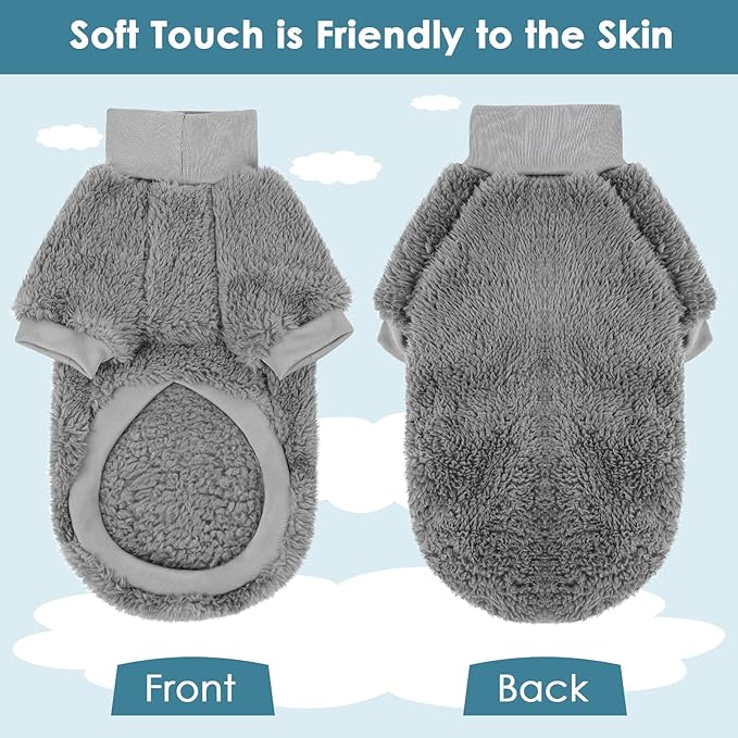 SUNFURA Sphynx Cat Sweater, Hairless Cats Turtleneck Pullover Kitten Sweaters for Cats Only, Warm and Soft Cat Pajamas Shirt with Sleeves Pet Winter Clothes Fleece Jumpsuit for Puppy, Grey L