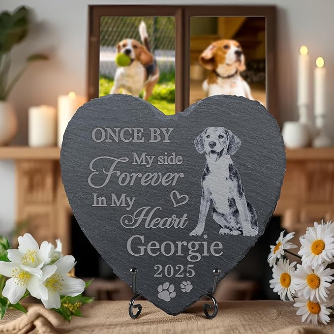 Pet Memorial Stone, Dog Memorial Stone, Dog Memorial Gifts for Loss of Dog, Pet Memorial Gifts, Loss of Pet Sympathy Gift, in Loving Memory Pet - Once by My Side - Heart Shaped