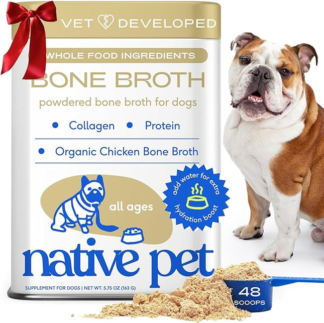 Native Pet Bone Broth for Dogs and Cats - Chicken Bone Broth Powder Dog Food Toppers for Picky Eaters - Provides Extra Nutrition for Joint Strength, Immune Support & Heart Health - 48 Scoops
