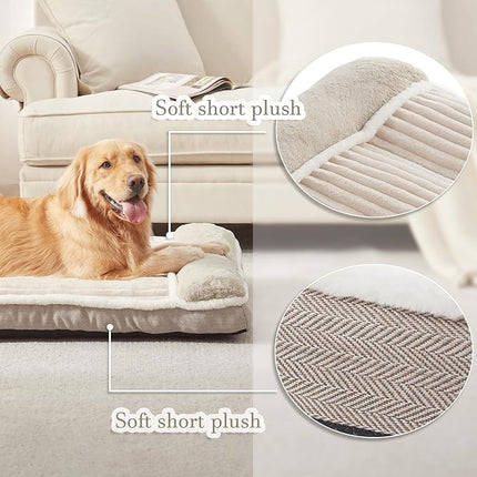 Dog Bed for Large Dogs, Dog Mattress with Pillow for Crate Kennel, Sofa pet Bed, Super Soft pet Bed for Medium, Jumbo, Small Dogs Breeds (Beige, Medium:(31"x25"x3")