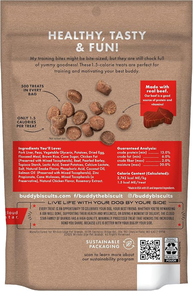 Buddy Biscuits Trainers Training Bites Soft & Chewy Dog Treats, Beef, 10 oz. Bag