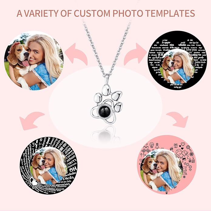 Easycosy Personalized Picture Necklace Projection Necklace with Photo Inside - Custom Photo Heart Pendant Necklace - Photo Gifts Valentines Birthday Love Memorial Gifts for Girlfriend Wife Women