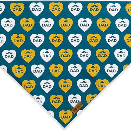 Fathers Day Dog Bandanas - 2 Pack Reversible I Love My Dad Pet Scarf for Boy and Girl | Premium Durable Fabric | Adjustable Bandana for Small Medium Large and Extra Large Dogs (Large)