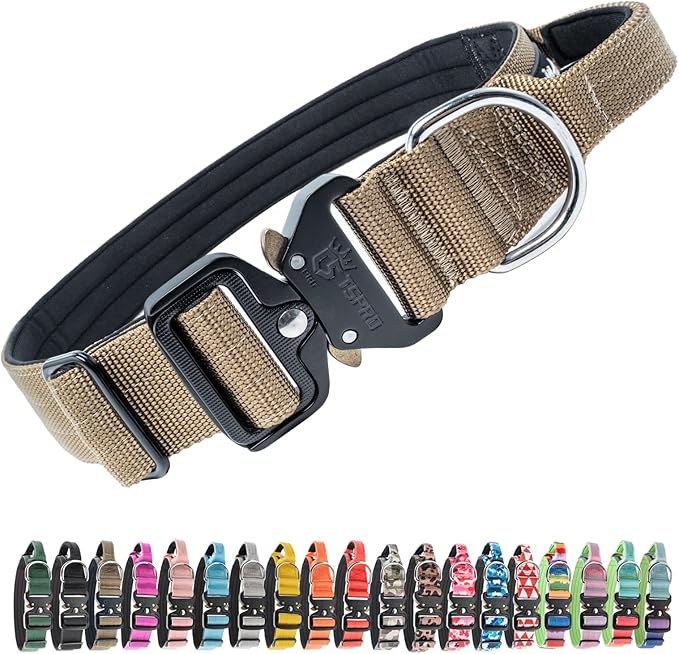 TSPRO Premium Dog Collars Tactical Dog Collar with Handle and Heavy Duty Quick-Release Metal Buckle Durable Thick and Adjustable for Medium to Large Dogs (Khaki L)