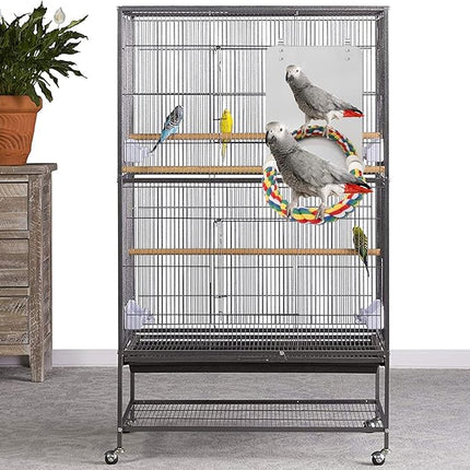 BWOGUE Large Stainless Steel Bird Mirror with Rope Perch Cockatiel Mirror for Cage Bird Toys Swing Parrot Cage Toys for Parakeet Cockatoo Cockatiel Conure Lovebirds Finch Canaries (10.6 Inch)