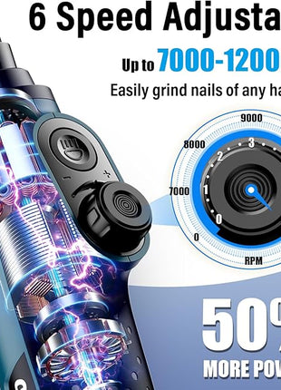 Casfuy Smart 6-Speed Dog Nail Grinder - 50% More Power Pet Nail Grinder with 2 LED Lights Quiet Rechargeable Electric Dog Nail Trimmers File Toenail Grinder for Large Medium Small Dogs & Cats (DB)