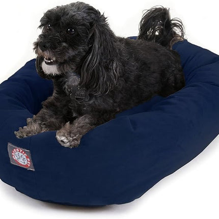 Majestic Pet 24 Inch Suede Calming Dog Bed Washable 24x19x7 (Inch) – Cozy Soft Round Donut Dog Bed with Spine Support for Dogs to Rest their Head - Round Pet Bed Small – Navy