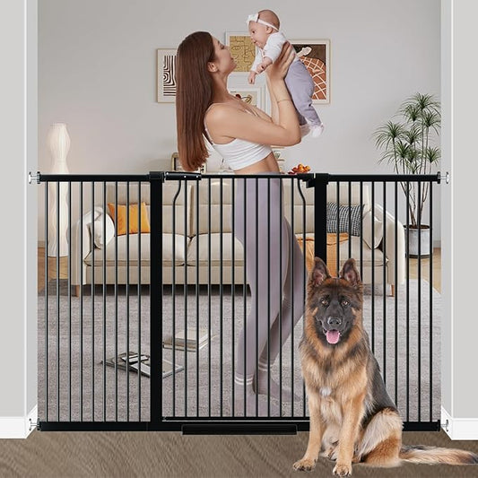 40.55" Extra Tall Baby Gate for Stairs-60.3"-65.7" Wide 1.37" Ultra Narrow Spacing Extra Wide Pet Cat Gate Dog Gate-Auto-Close Pressure Mounted Dog Door for Pets and Kids,Black