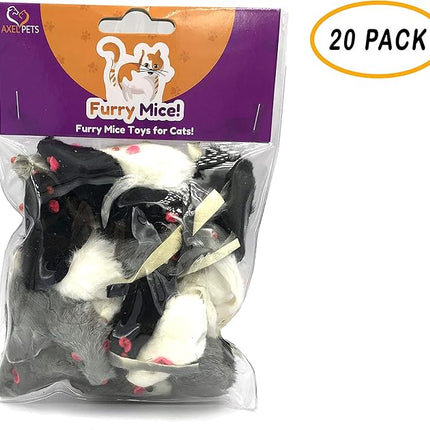 20 Furry Mice with Catnip and Rattle Sound Made of Real Rabbit Fur Interactive Catch Play Mouse Toy for Cat, Pack of 20 Mice