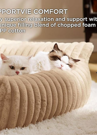 Bedsure Cute Cat Couch for Pets - Fluffy Small Dog Sofa with Premium Soft Corduroy Fleece, Pet Sofa with Removable Washable Cover, Supportive Dog Couch Bed for Small Medium Dogs, 30inch, Tuscan Beige