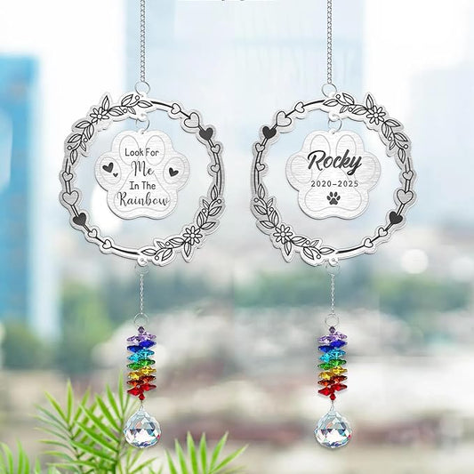 Look for Me in The Rainbow Dog Memorial Suncatcher - Personalized Aluminum Paw Print Ornament - Rainbow Bridge Pet Loss Gift for Dog Lovers - Custom RIP Pet Keepsake 2025