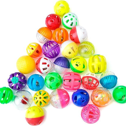 CHIWAVA 36 Pack Plastic Noisy Cat Toy Balls with Bell Kitten Chases Toy 8 Type Assorted Color Size