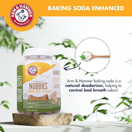 Arm & Hammer for Pets Nubbies Dental Treats for Dogs with Baking Soda and Calcium, Treat Chews Help Fight Bad Breath, Plaque & Tartar, Peanut Butter, Value Bucket, 139 Pcs (Packaging may vary)