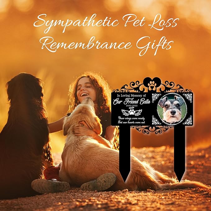 Custom Pet Grave Markers Dog | Custom Pet Headstones for Dogs | Best Memorial Gifts to Tribute Your 4-Legged Companions | Personalized Grave Marker for Furry Friends with Round Photo Frame