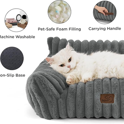 Bedsure Cute Cat Couch for Pets - Fluffy Cat Sofa with Premium Soft Corduroy Fleece, Fuzzy Pet Couch Bed with Removable Washable Cover, Supportive Pet Chair for Indoor Cats, 24inch, Warm Grey