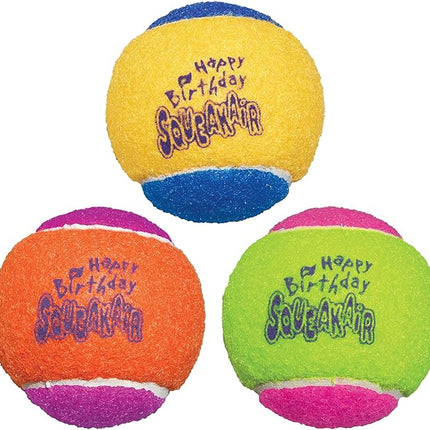 KONG - SqueakAir Birthday Balls (3 Pack) – Durable Non-Abrasive Fetch Toy with Built-in Squeaker, Assorted Colors (2 Packs)