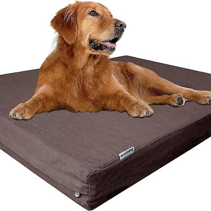 Dogbed4less Extra Large Orthopedic Memory Foam Dog Bed for Large Dogs with Durable Waterproof Internal Case, Removable Washable Denim Cover and Bonus Pet Bed Cover, 47X29X4 Fits 48X30 Dog Crate, Brown