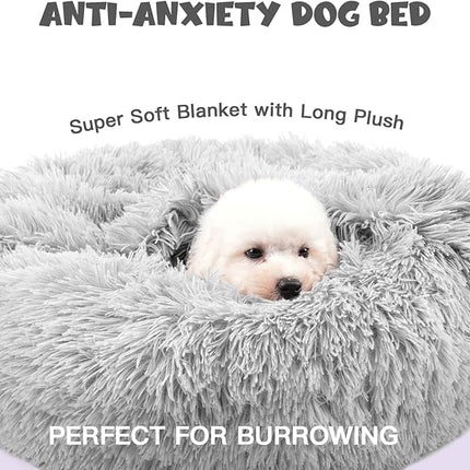 Himax Dog Beds for Small Dogs, Donut Dogs Bed with Blanket Attached, Calming Dog Bed Washable (20"/26"/35") Light Grey for Puppy