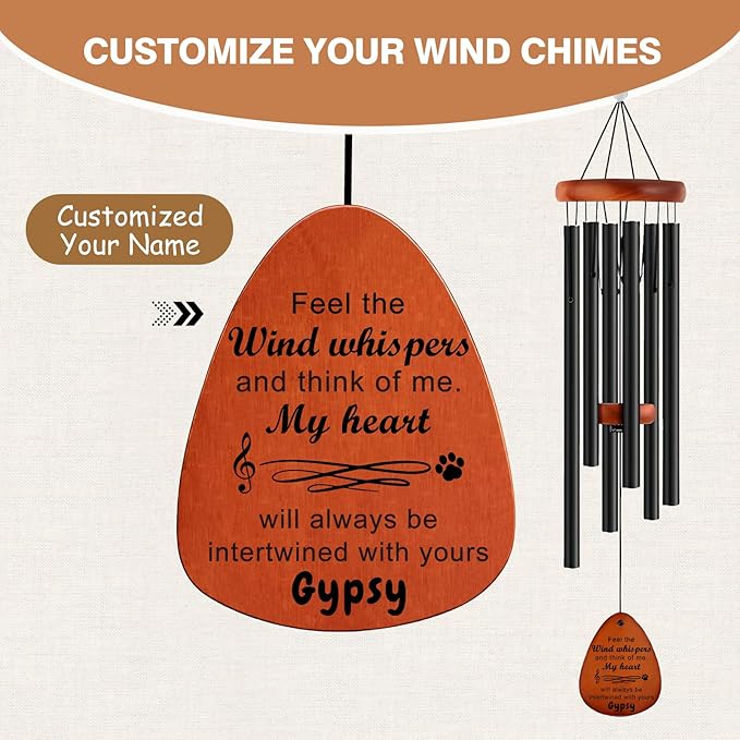 Funnylife Personalized Pet Memorial Wind Chime, Dog Memorial Gifts Pet Loss Sympathy Gifts Thoughtful Dogs and Cats Remembrance Outdoor Bereavement Memory Wind Chime 26"