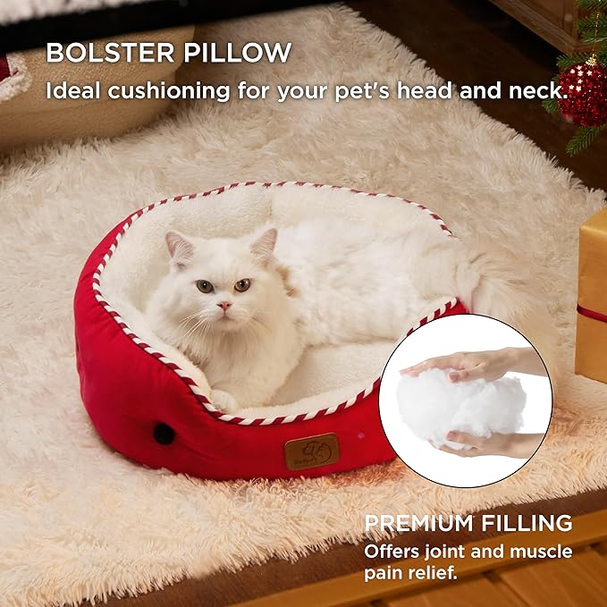 Bedsure Dog Beds for Small Dogs - Round Cat Beds for Indoor Cats, Washable Pet Bed for Puppy and Kitten with Slip-Resistant Bottom, 20 Inches, Savvy Red