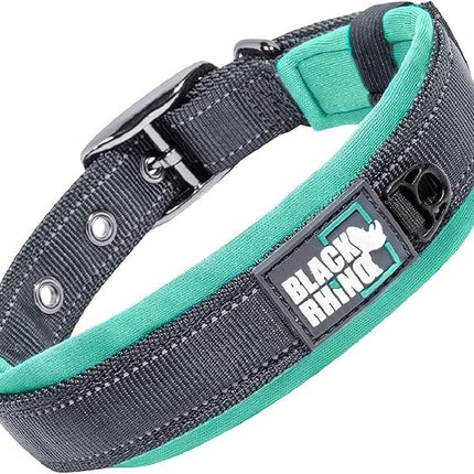 Black Rhino Dog Collar for Large Dogs - Adjustable Reflective Heavy Duty Collar with Ultra-Soft Neoprene Padding - Weatherproof, Durable, and Comfortable - Ideal for Active Dogs - Aqua and Gray
