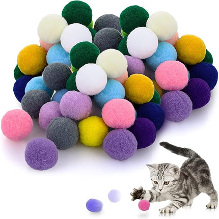 Large Cat Toy Balls, Soft Cat Balls 1Inch Kitten Pom poms Ball Cat Play Toy (50 Pcs)