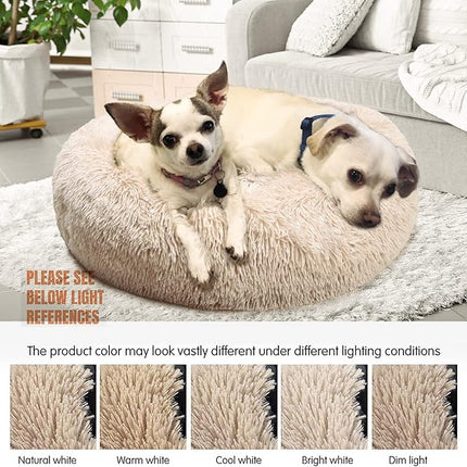 Calming Dog Bed for Small to Large Dogs - Anti-Anxiety, Machine Washable, Warming & Cozy, Soft Round Bed - Fits up to 10-100 lbs (Medium, Beige)