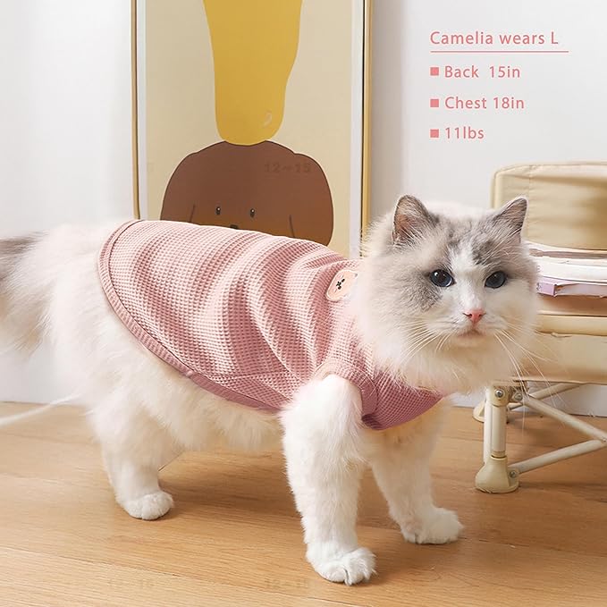 Waffle Knit Cat & Dog T Shirt for Small Dogs, Stretchable Puppy Shirt for Sphynx Cats & Small Breeds, Pet Clothes | Breathable Summer/Winter Apparel for Newborn(Pink XLarge)