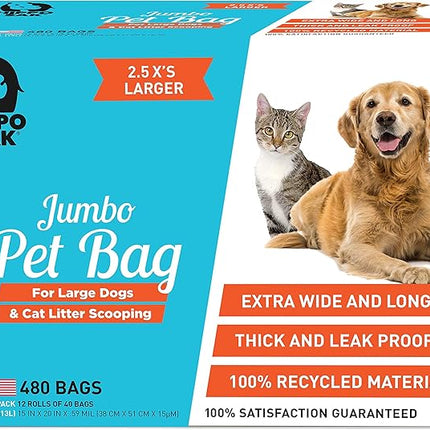 Hippo Sak® Extra Large Pet Poop Bags for Large Dogs and Cat Litter, 480 Count