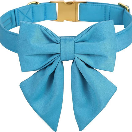 Maca Bates Sky Blue Dog Collar with Cute Solid Sailor Bow Tie for Large Girl Boy Dogs,Adjustbale Durable Breakaway Soft Collars with Bowtie for Female Male Puppy,Pet with Metal Buckle
