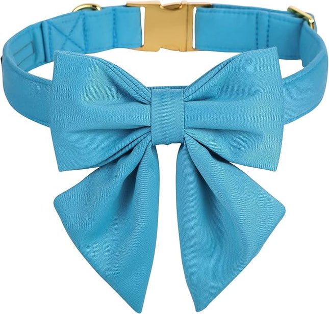 Maca Bates Sky Blue Dog Collar with Cute Solid Sailor Bow Tie for Small Girl Boy Dogs,Adjustbale Durable Breakaway Soft Collars with Bowtie for Female Male Puppy,Pet with Metal Buckle