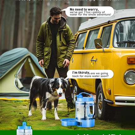 Large Dog Water Bottle Portable Bowl - 77oz Dog Travel Water Dispenser with Pull Out Bowl, Ideal for Hiking, Camping, Parks, Leak-Proof BPA-Free Outdoor Pet Bottle for Large Pets, Blue