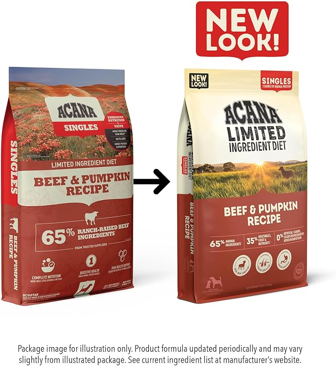 ACANA Singles Limited Ingredient Grain Free High Protein Dry Dog Food Beef & Pumpkin Recipe 22.5lb Bag