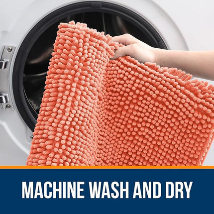 OLANLY Bathroom Rugs 59x20, Extra Soft Absorbent Chenille Bath Rugs, Rubber Backing Quick Dry, Machine Washable Bath Mats for Bathroom Floor, Tub and Shower, Home Decor Accessories, Coral