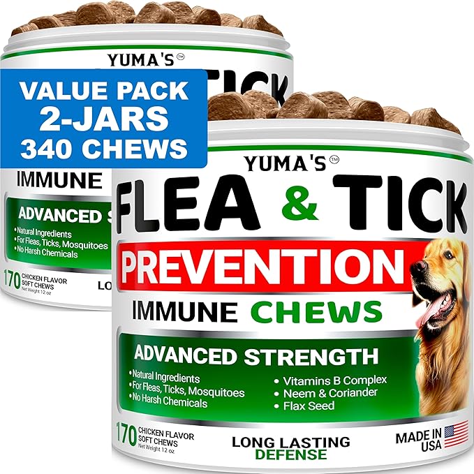 (2 Pack) Flea and Tick Prevention for Dogs Chewables - Natural Dog Flea and Tick Treatment Chewable Supplement - Oral Pills - All Breeds & Ages - Soft Chews - Made in USA