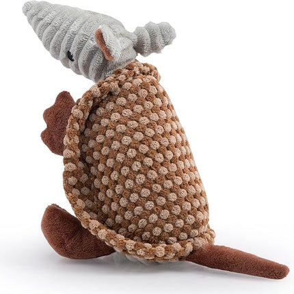 Hollypet Plush Dog Squeaky Toy Stuffed Armadillo Animal Pet Puppy Chew Toys with Clean Teeth for Small Medium Large All Breed Sizes Dogs, Brown and Bronze,8 in