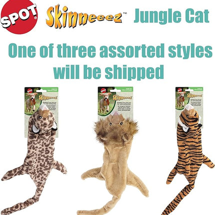SPOT Skinneeez Jungle Cat 14 Inch Stuffing-Free Plush Squeaky Dog Toy – Soft Interactive Chew Toy for Small and Medium Dogs – Mess-Free Play for Light & Moderate Chewers